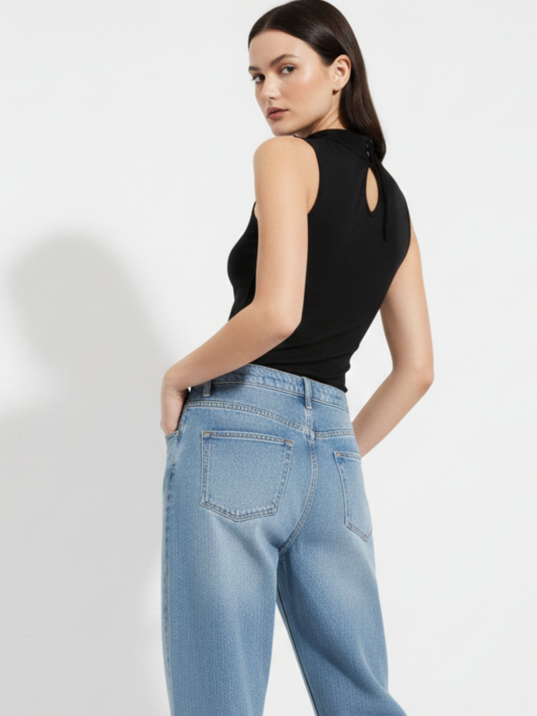Black Sleeveless High Neck Fitted Top