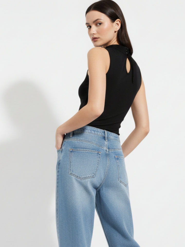 Black Sleeveless High Neck Fitted Top