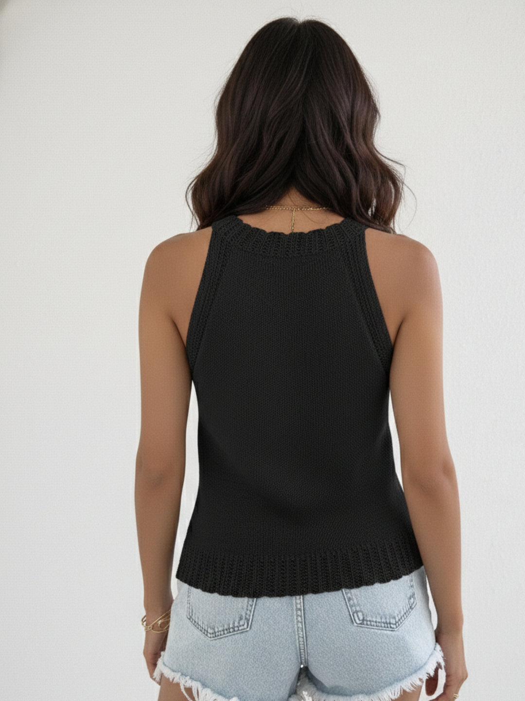 Black Halter Neck Textured Top