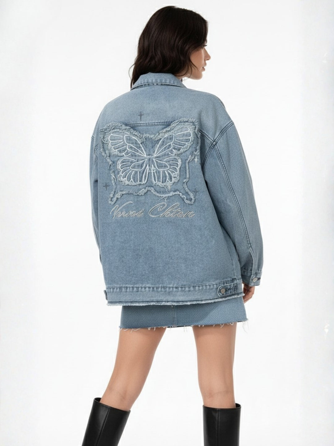 Blue Faded Back Butterfly Denim Jacket
