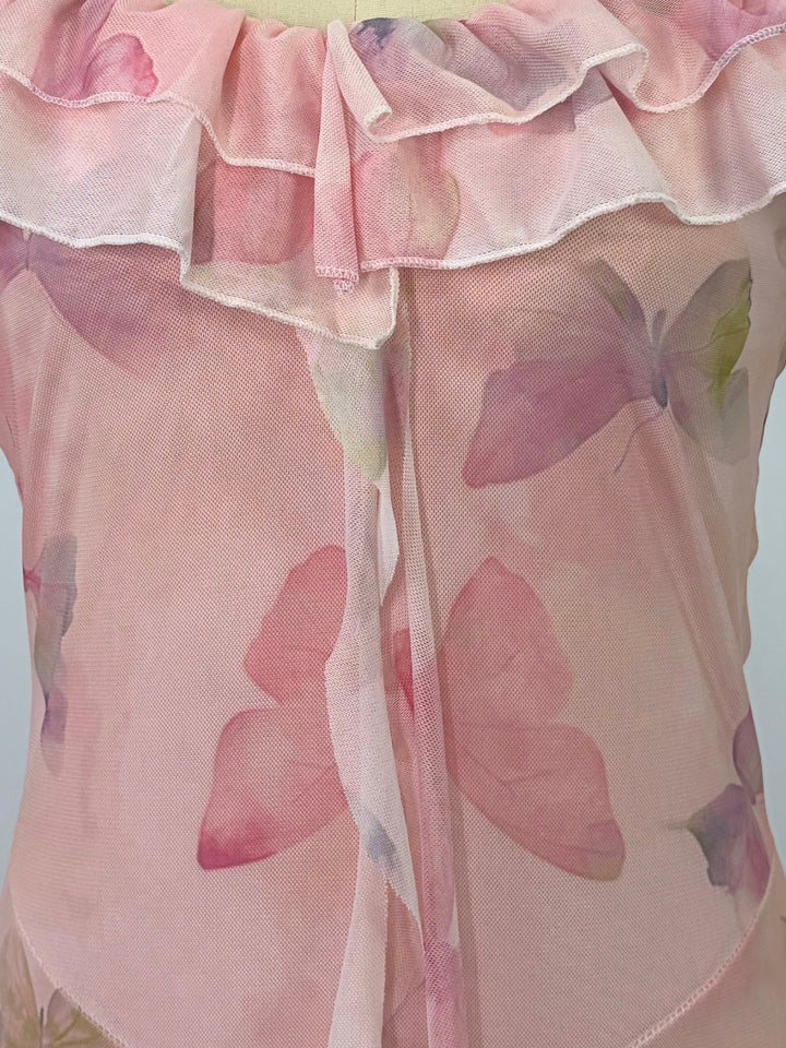 Pink Ruffled Off-Shoulder Printed Dress