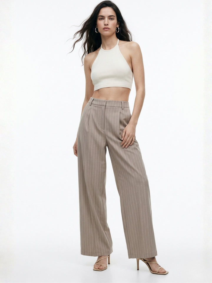 Grey High Waist Striped Trouser