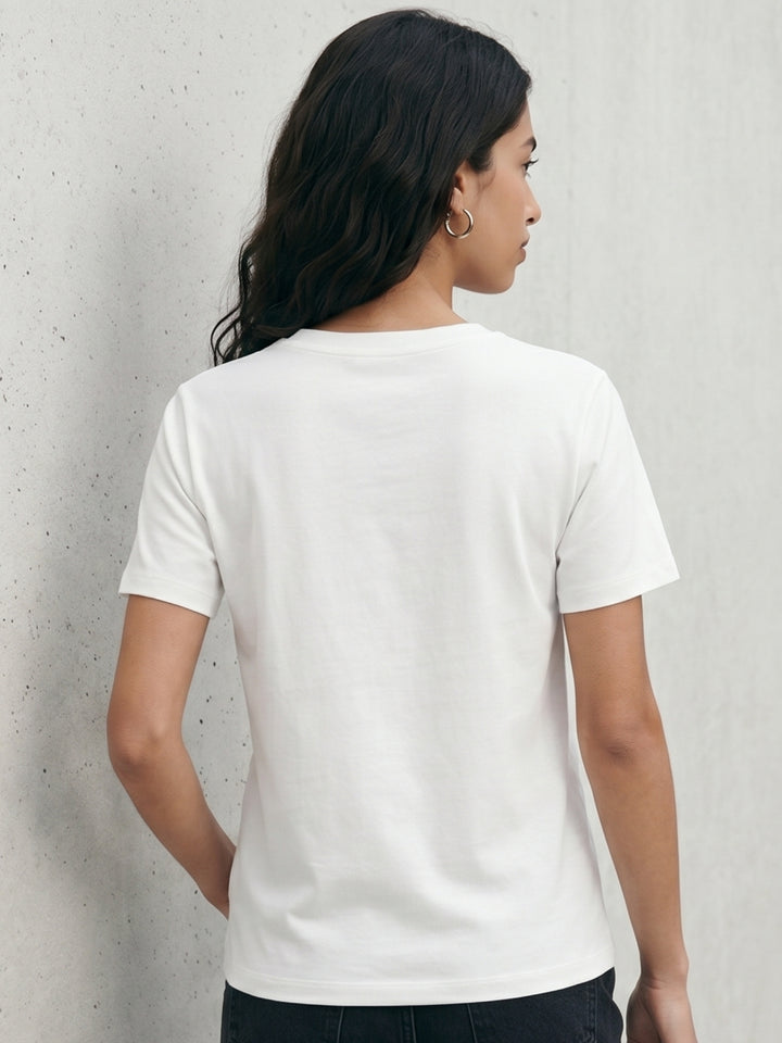 White Crew Neck Studded Top