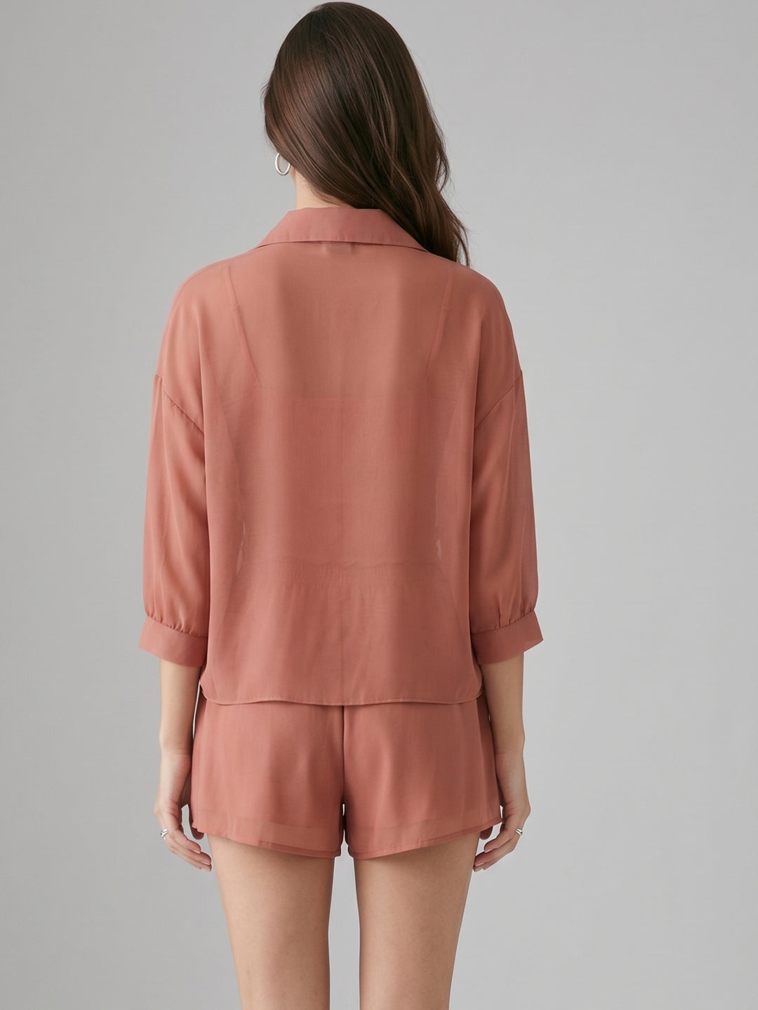 Red Sheer Shirt And Shorts Co-Ord Set