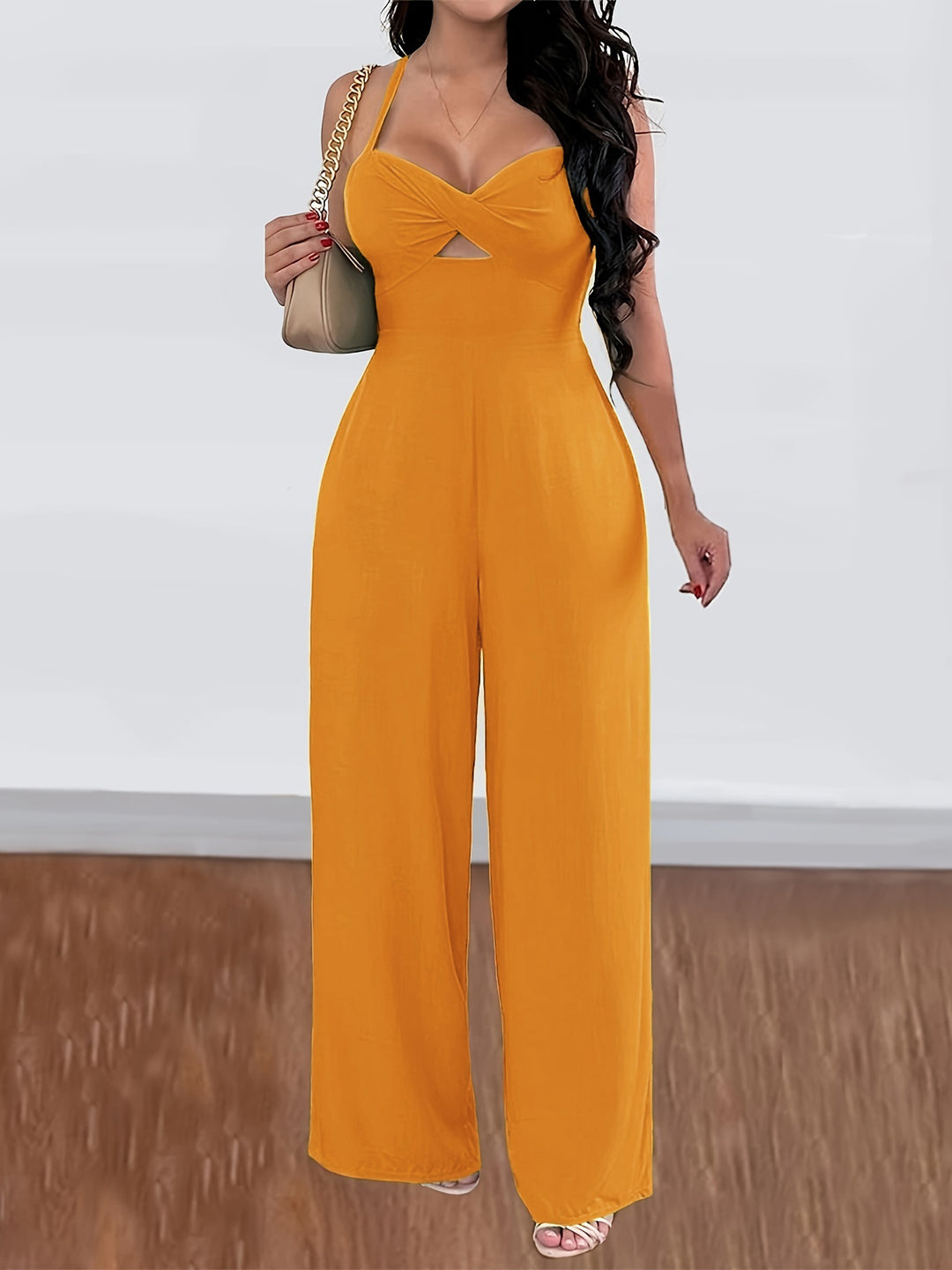 Mustard Halter Neck Sweetheart Neckline Jumpsuit