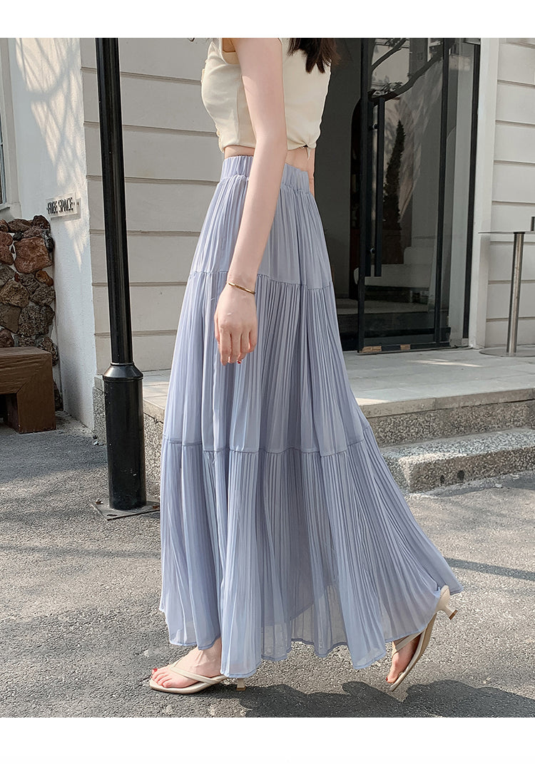 Blue Flowy Tiered Solid Skirt