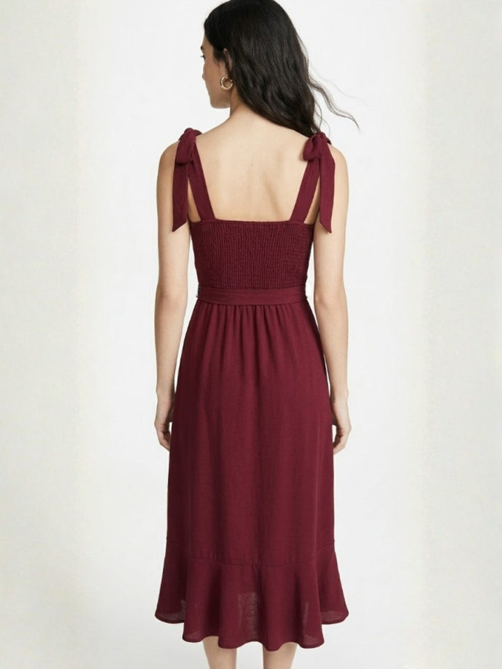 Maroon Shoulder Tie-Up Flare Dress