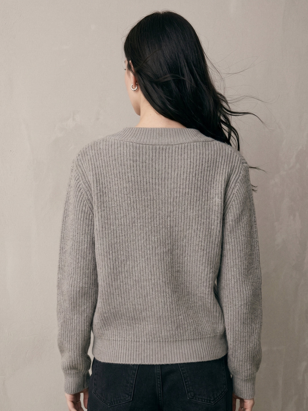 Grey Full Sleeve V Neck Sweater