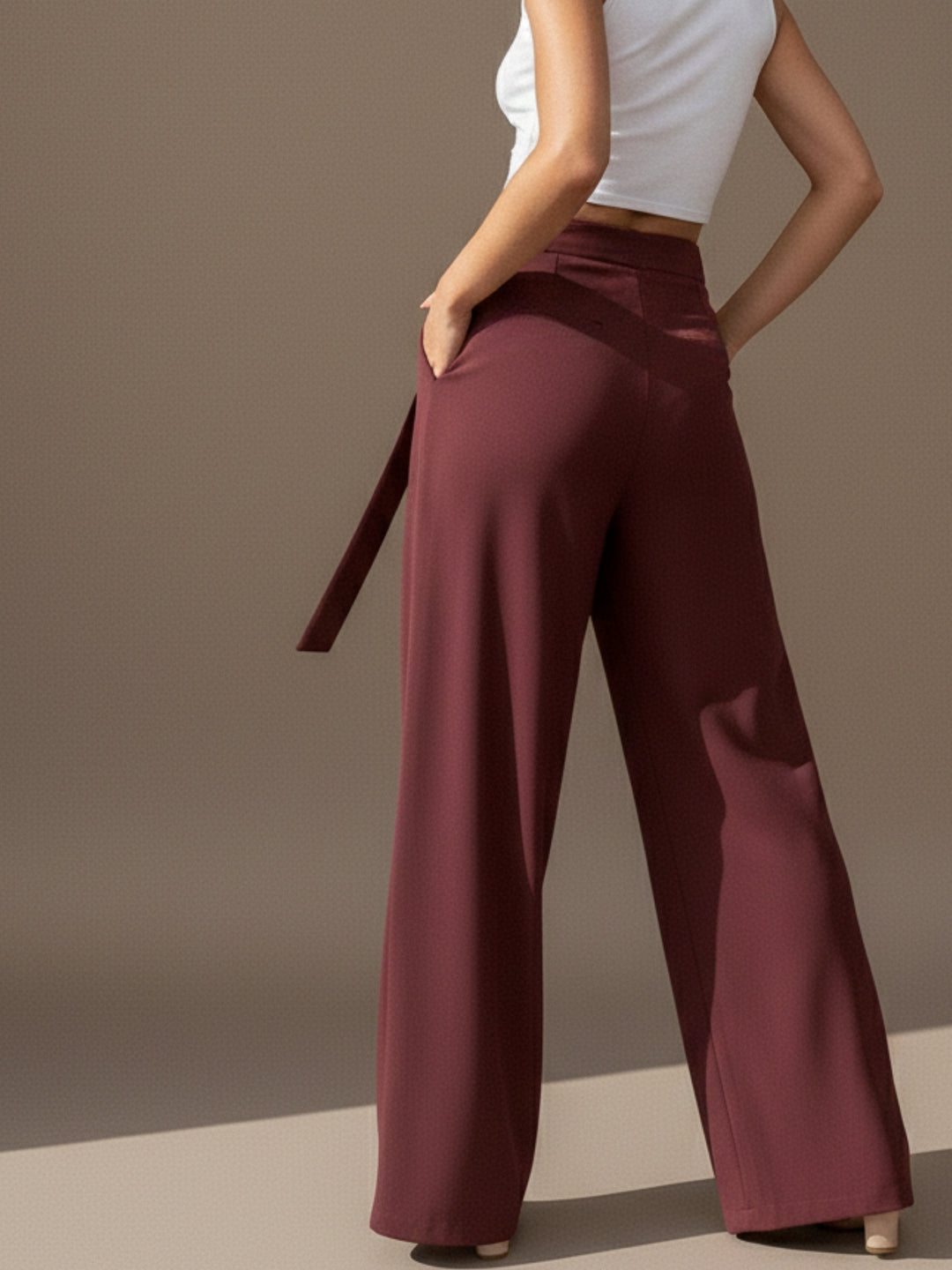 Maroon High Waist Front Pleated Pant