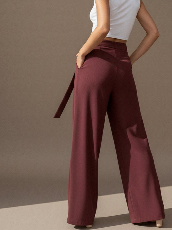 Maroon High Waist Front Pleated Pant
