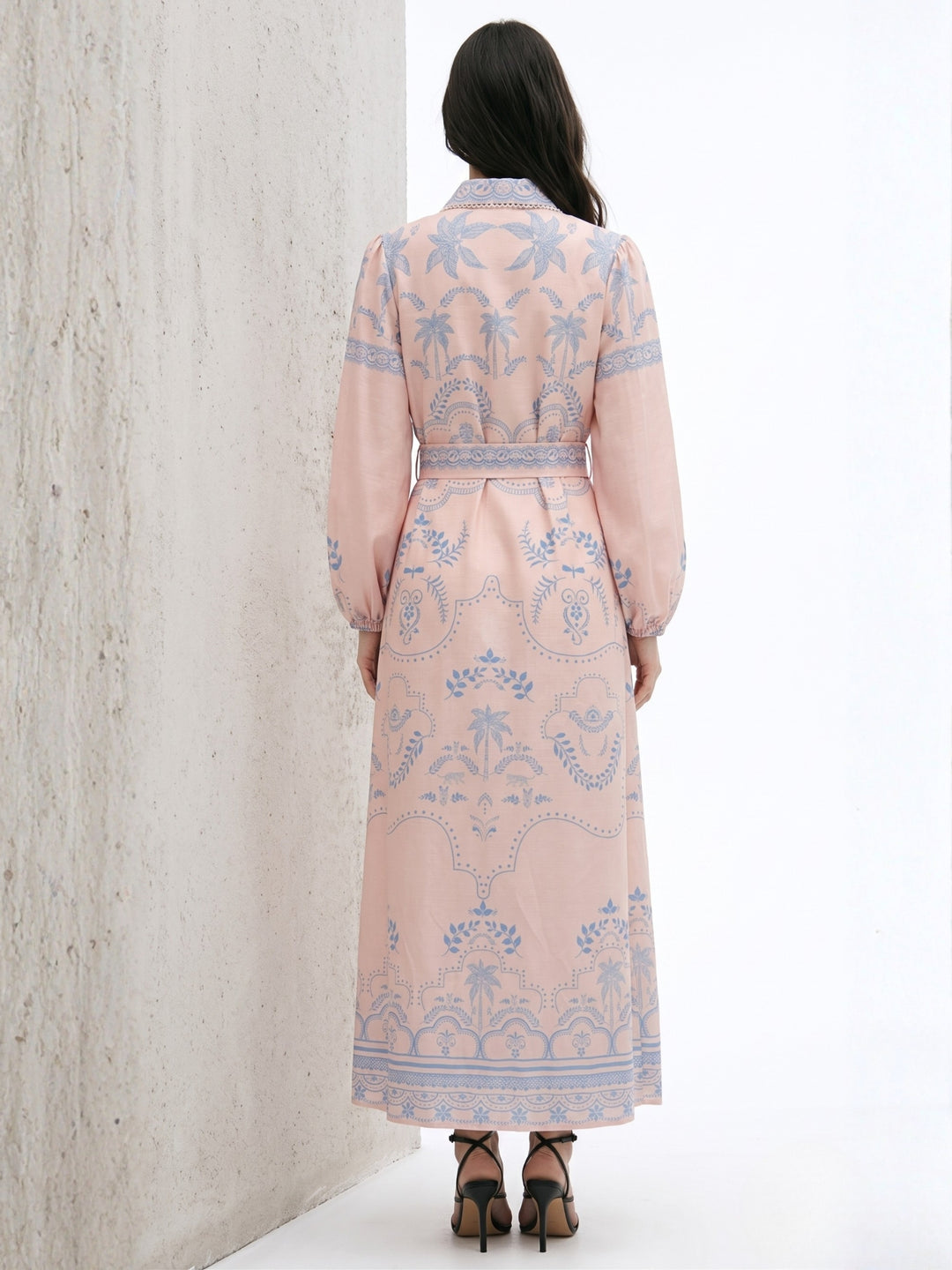 Nude Bishop Sleeve Printed Dress