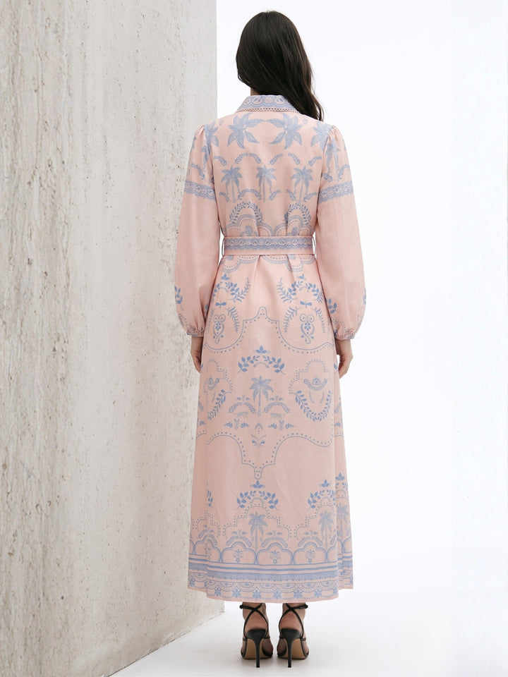 Nude Bishop Sleeve Printed Dress