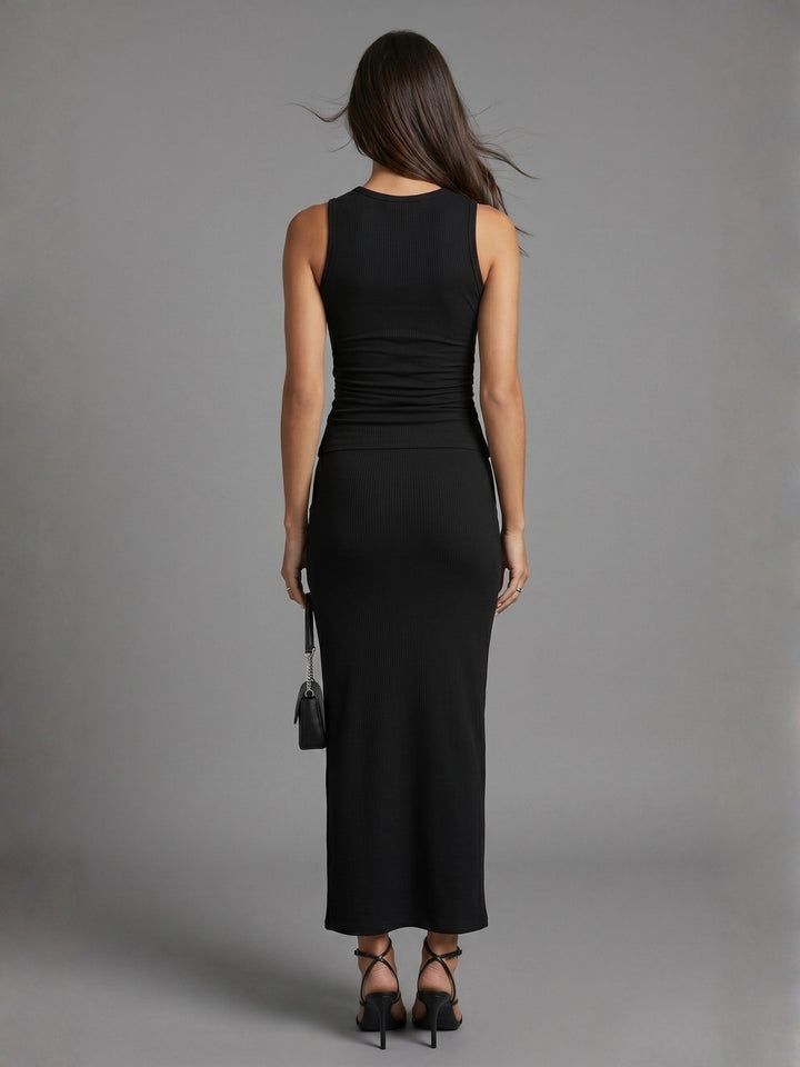 Black Sleeveless Top And Skirt Set