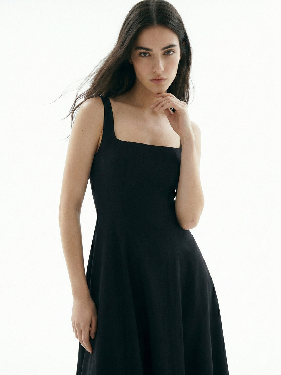 Black Square Neck Flared Dress