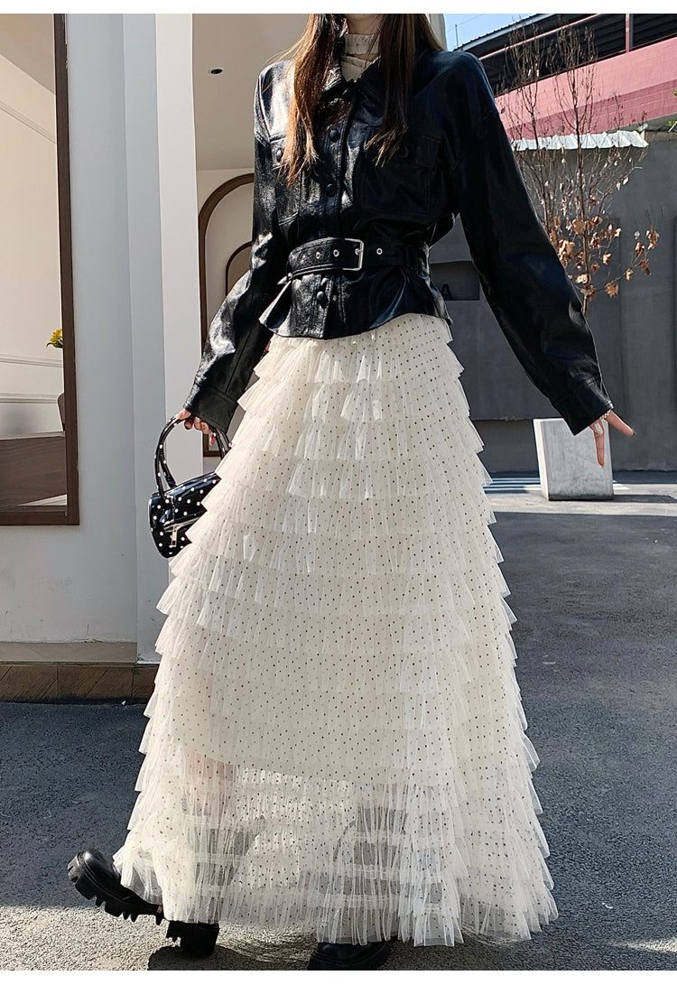 White Multi Ruffled Maxi Skirt