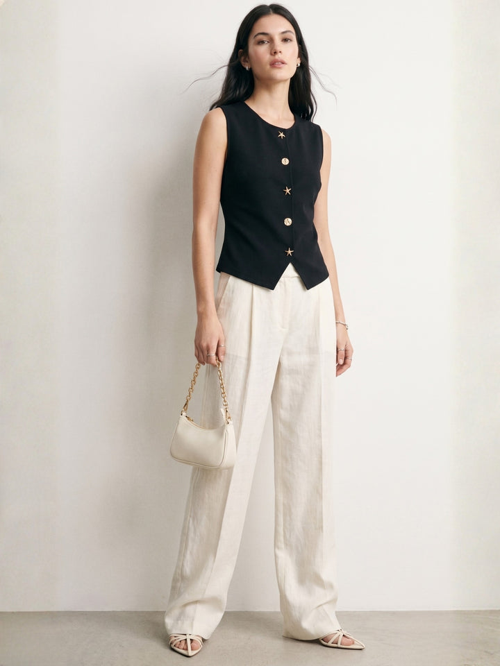 Black Sleeveless Vest With Star-Shaped Buttons