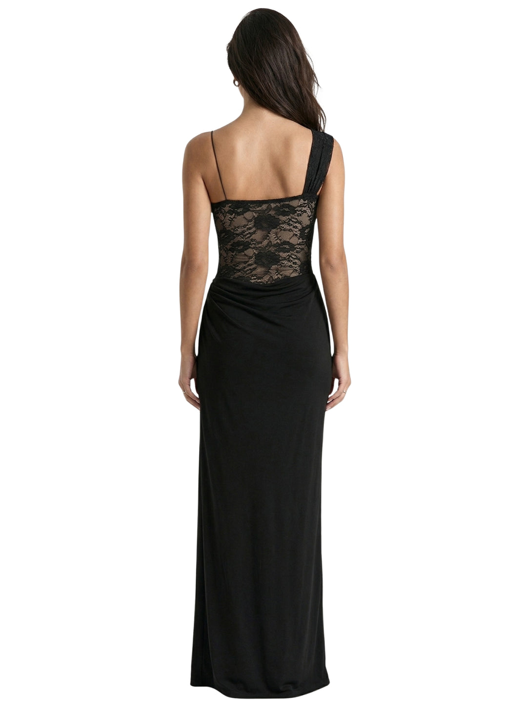 Black One Shoulder Lace Detail Dress