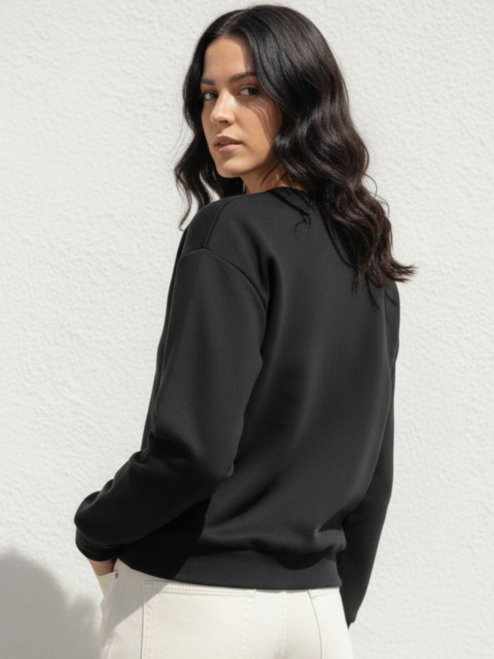 Black Graphic Printed Oversized Fleece Sweatshirt