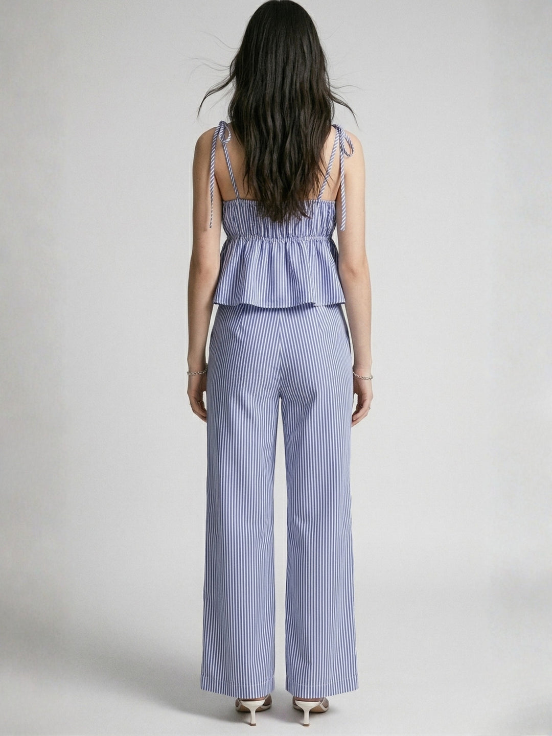 Blue Shoulder Tie-Up Top And Pant Set
