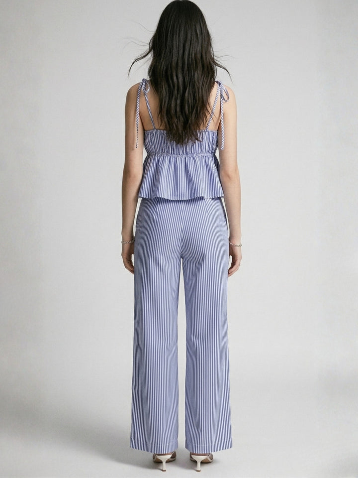 Blue Shoulder Tie-Up Top And Pant Set
