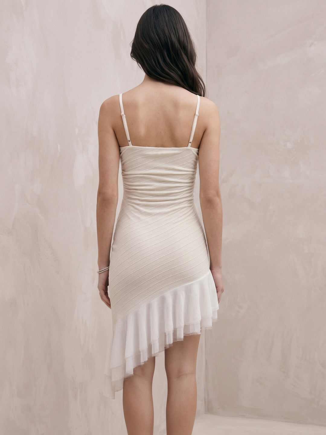 Cream Spaghetti Strap Ruffle Hem Top