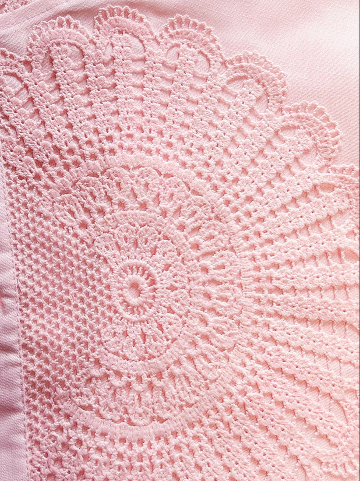 Pink Relaxed Fit Shirt With Assymetric Center Front And Lace Patch Detail