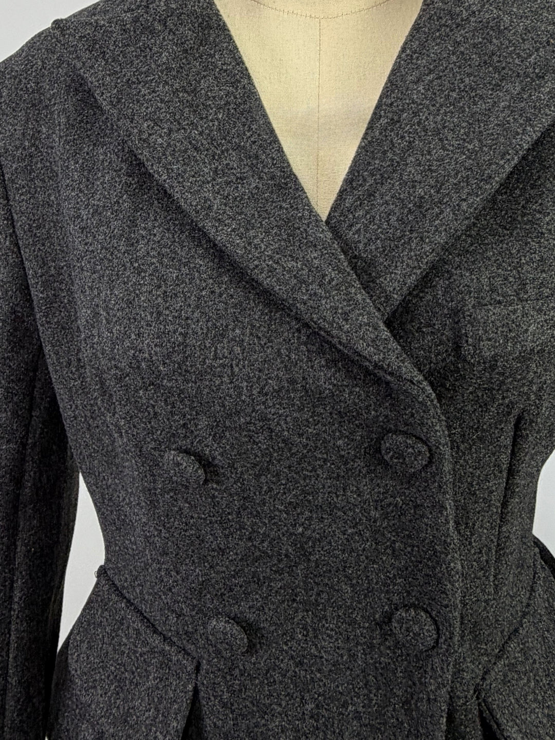 Charcoal Peplum Styled Button Down Coat