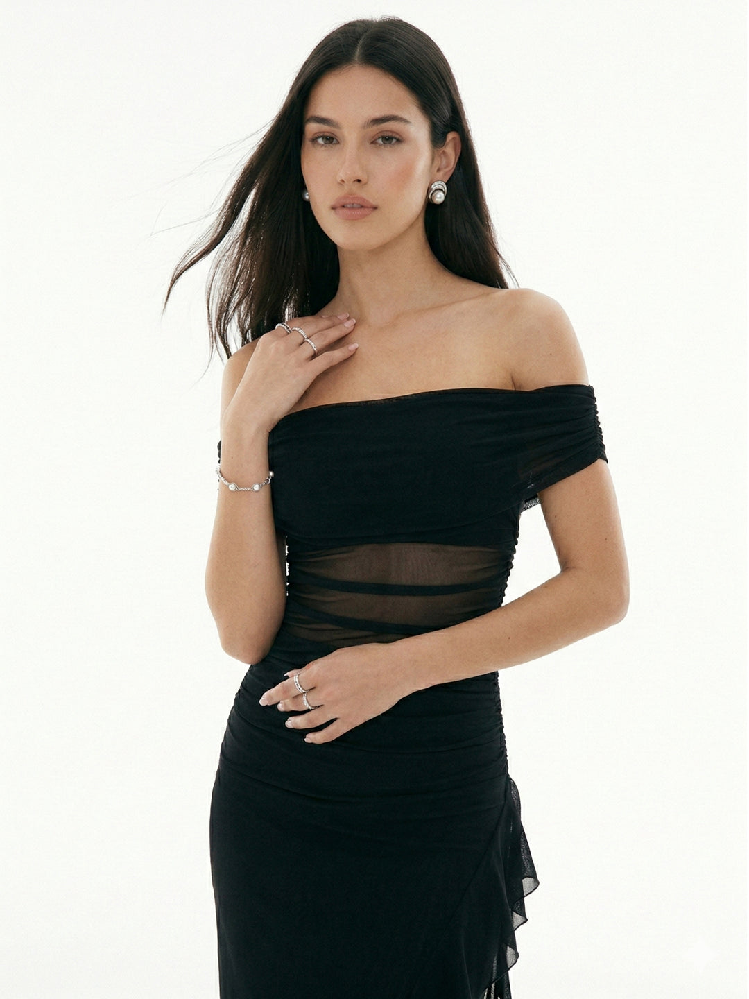 Black Off-Shoulder Ruffle Maxi Dress