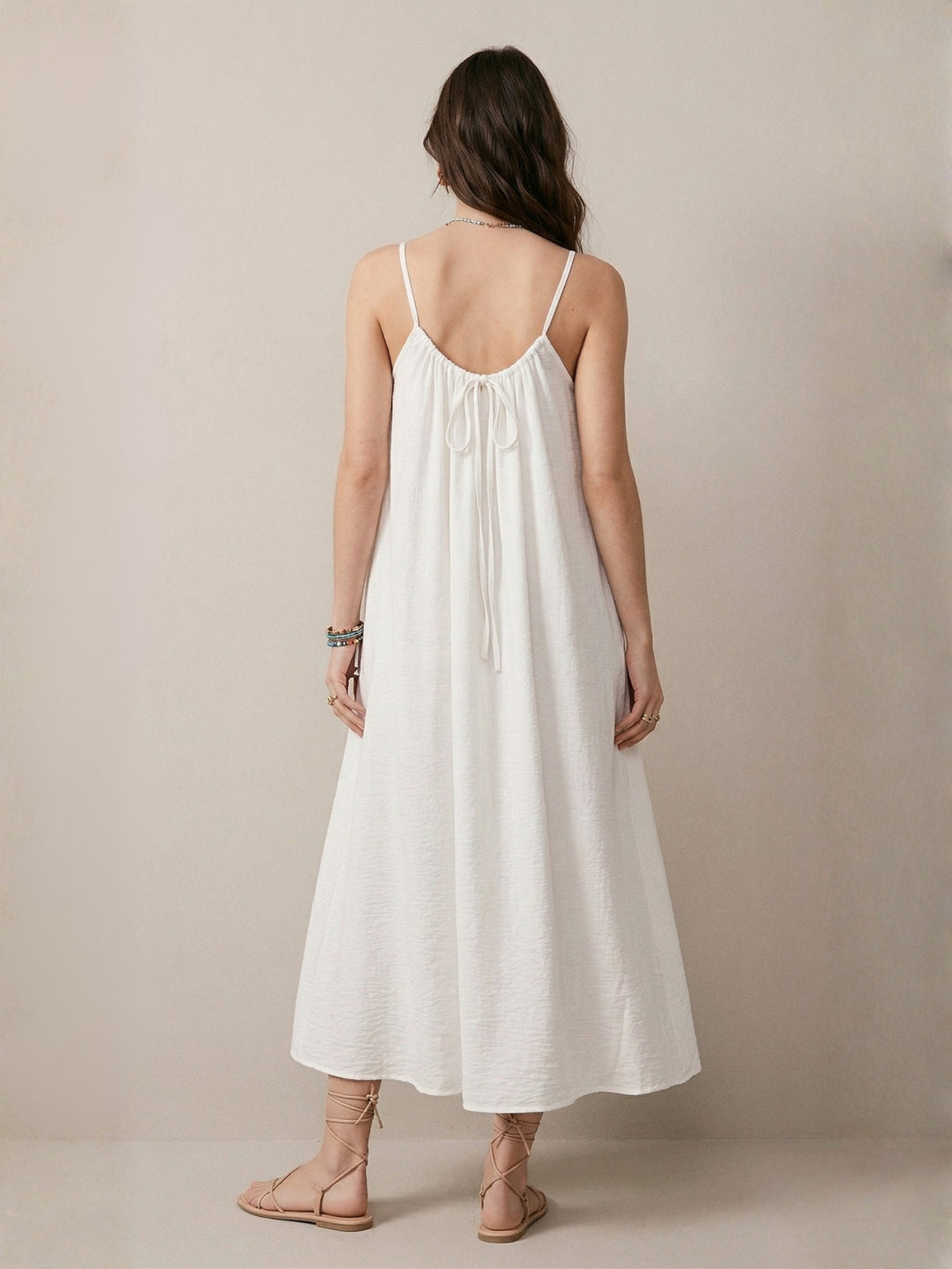 White Spaghetti Strap Open Back Relaxed Dress