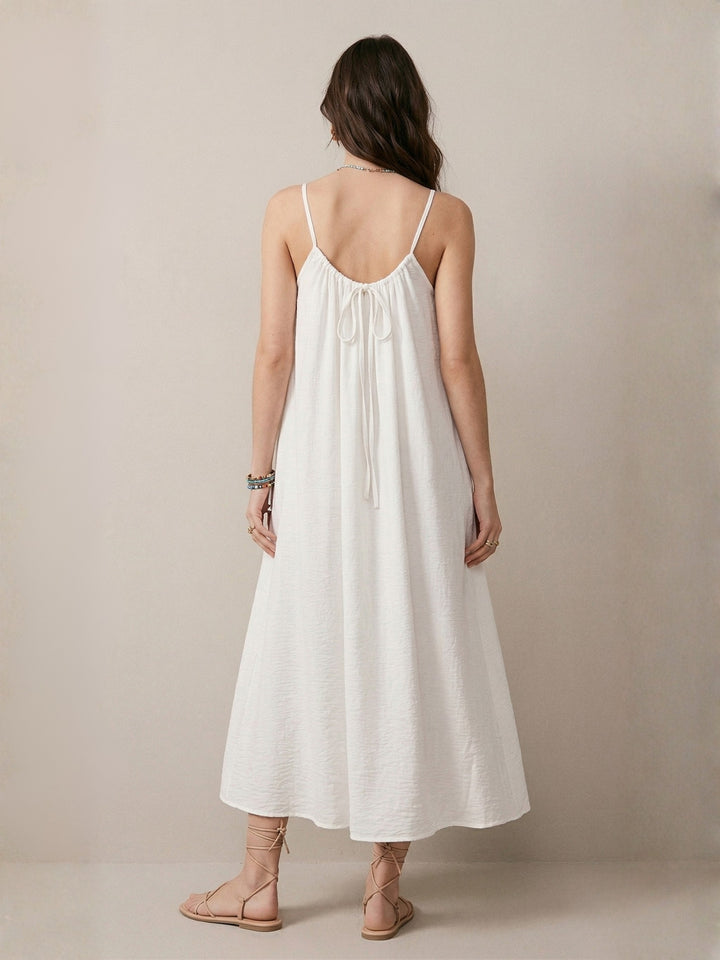 White Spaghetti Strap Open Back Relaxed Dress
