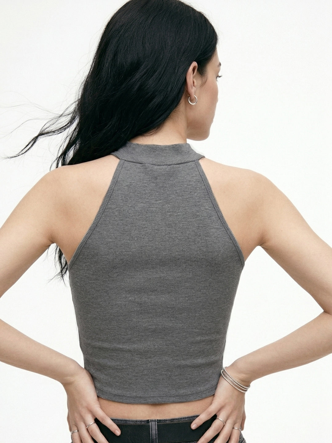 Grey Sleeveless Mock Neck Top
