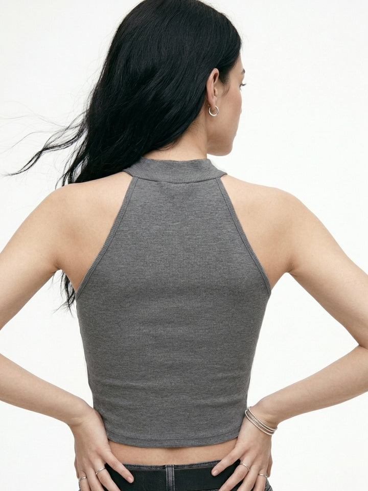 Grey Sleeveless Mock Neck Top