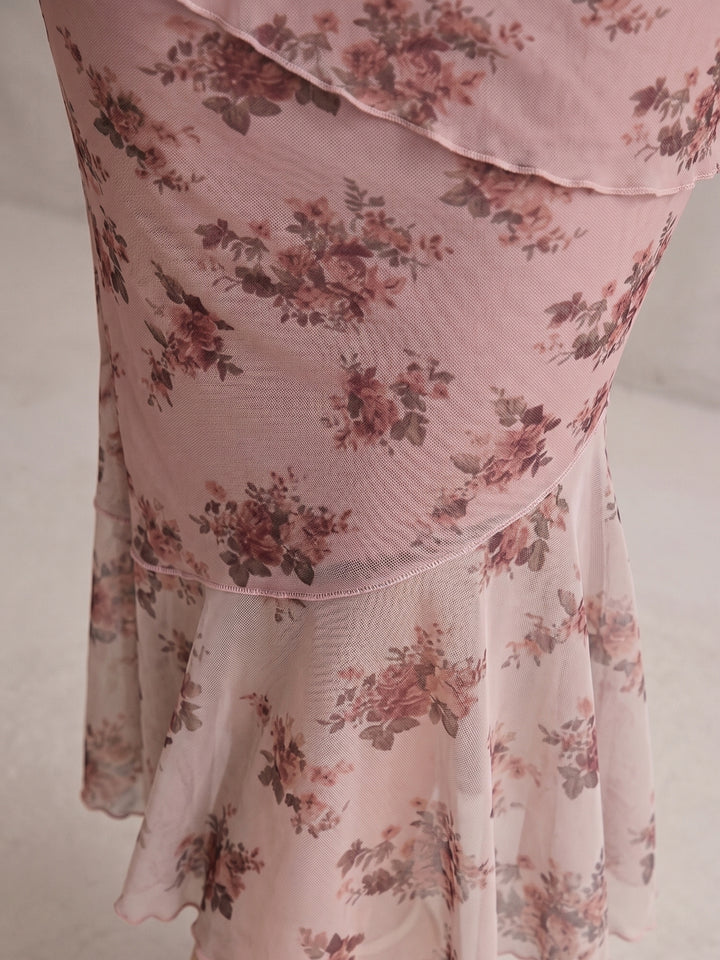 Pink Pencil Fitted Printed Mesh Skirt