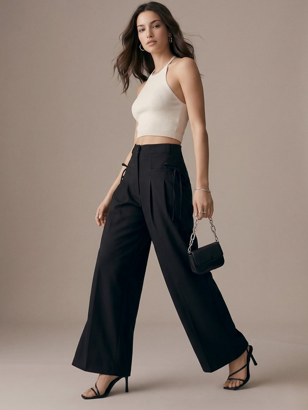 Black High-Waist Wide-Leg Baggie Pleated Trouser
