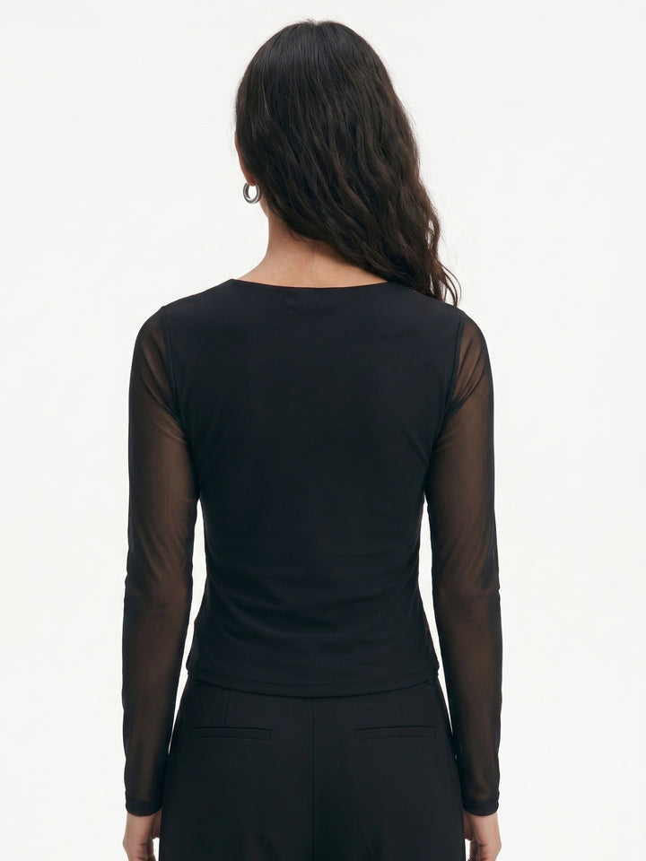 Black Full Sleeve Floral Textured Top