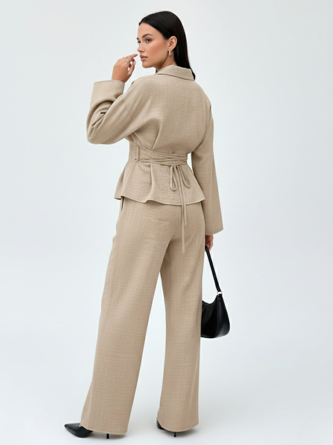 Beige Full Sleeve Fitted Shirt And Pant Set