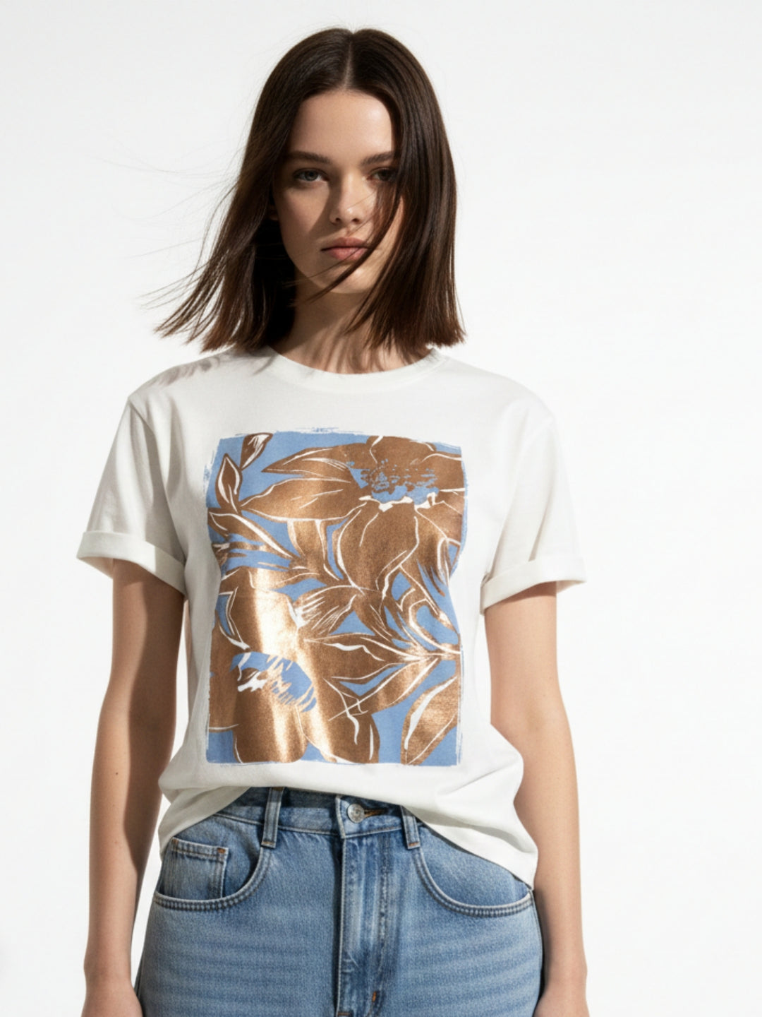 White Foil Printed Graphic T-Shirt