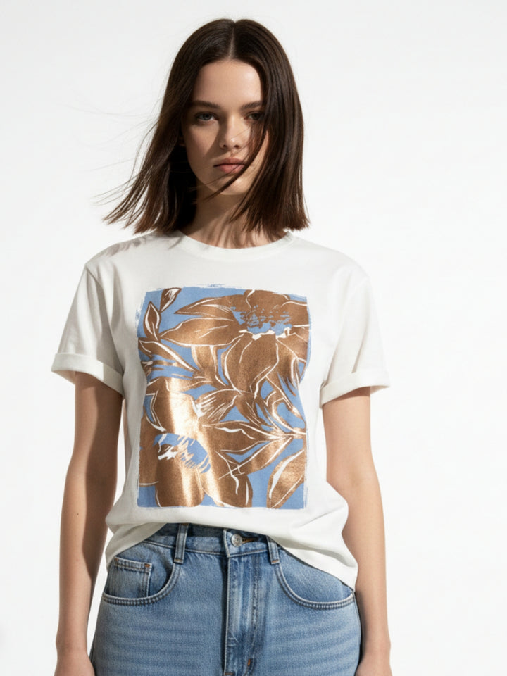 White Foil Printed Graphic T-Shirt