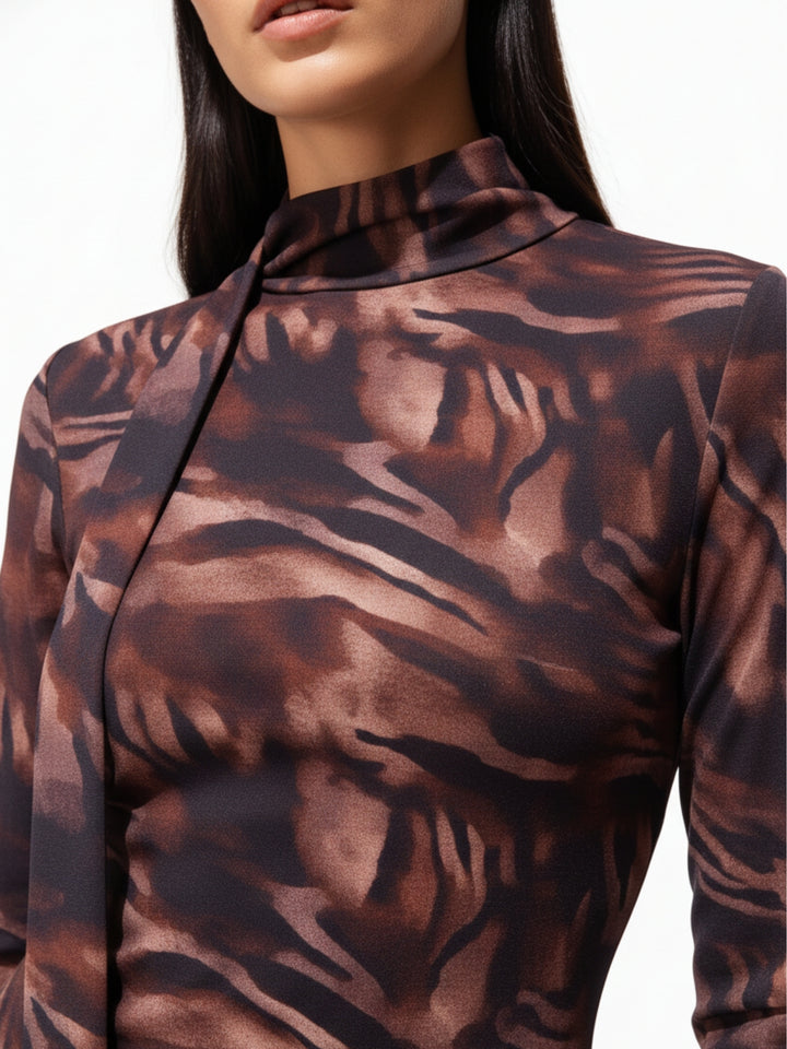 Brown Printed Mini Dress