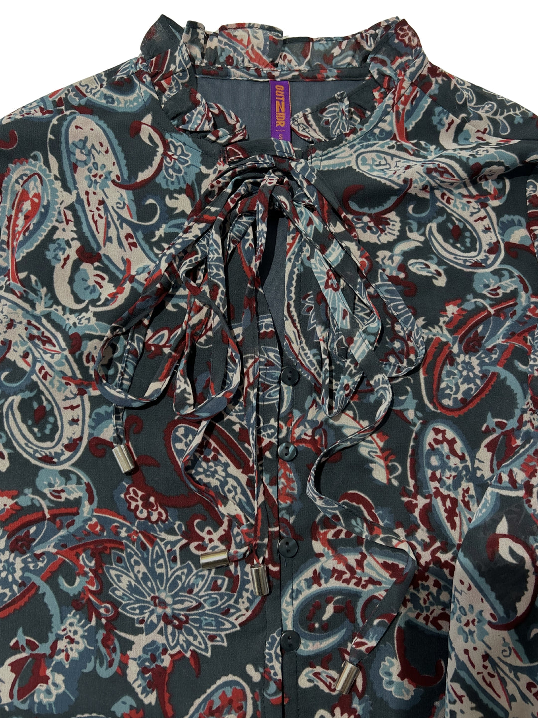 Blue Printed  Full Sleeves Top With Button Details