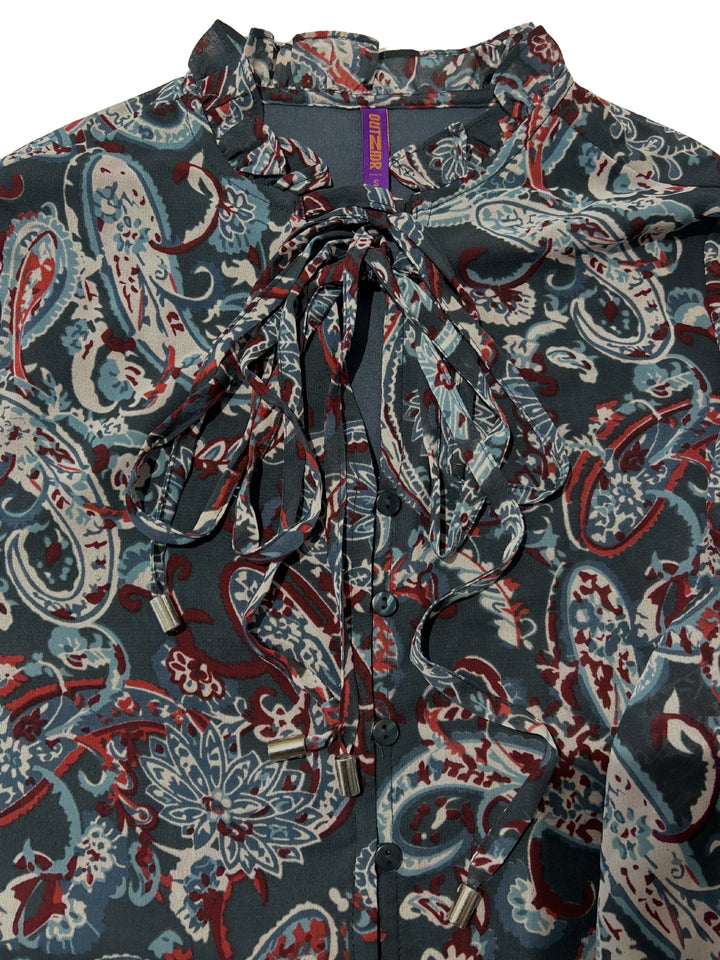 Blue Printed  Full Sleeves Top With Button Details