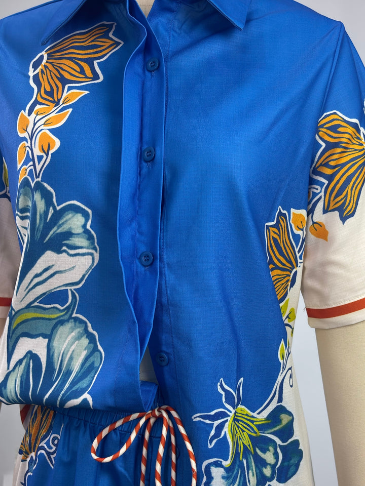 Blue Placement Printed Shirt And Pant Set