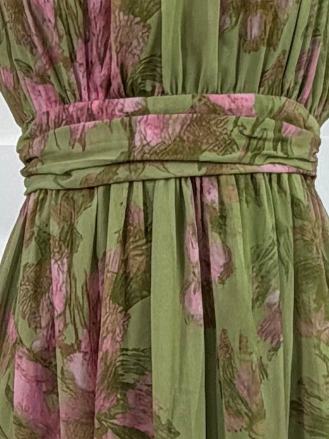 Green Halter Neck Printed Dress With Cinched Waist