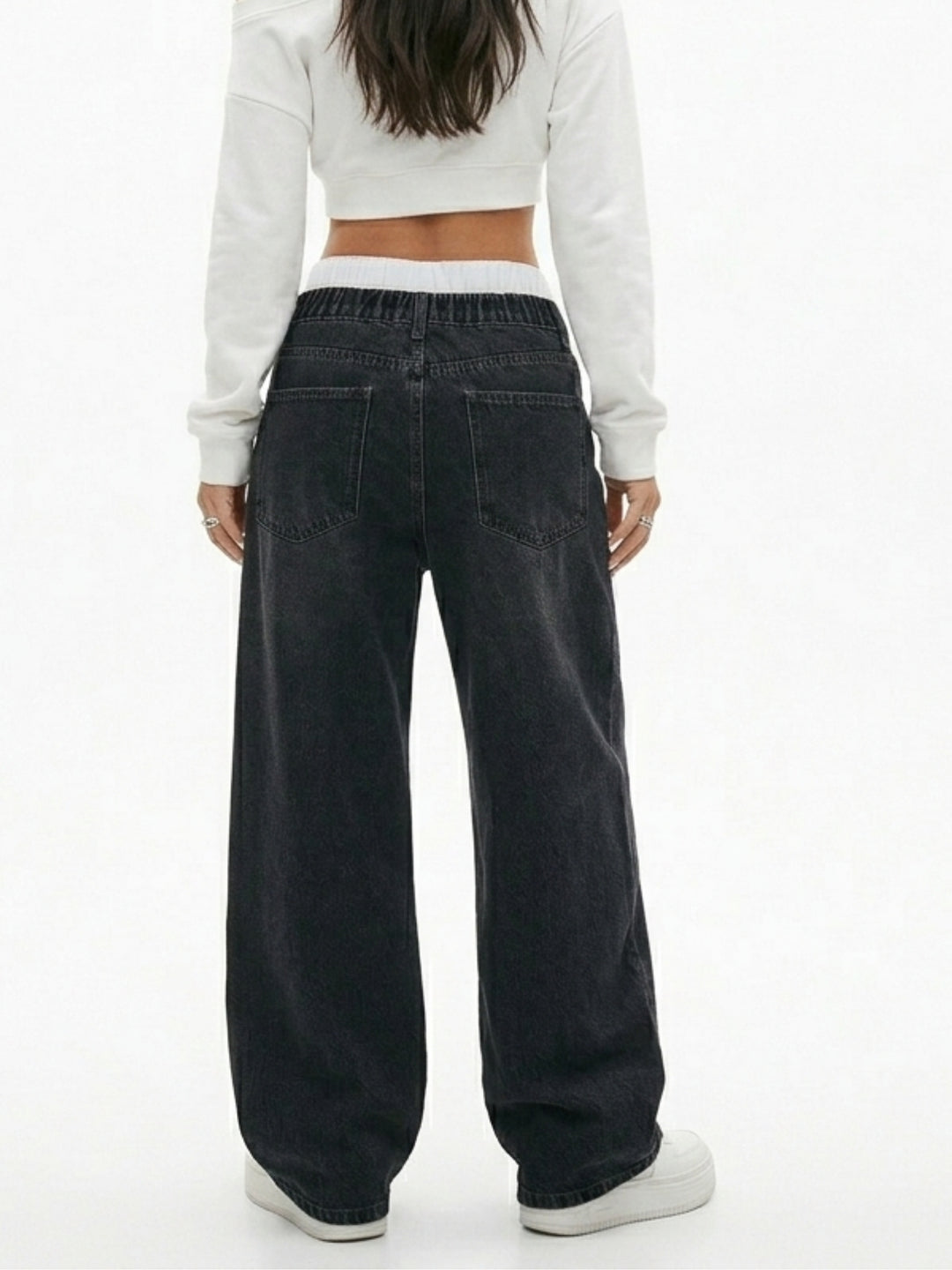 Black Contrast Waist Band Denim
