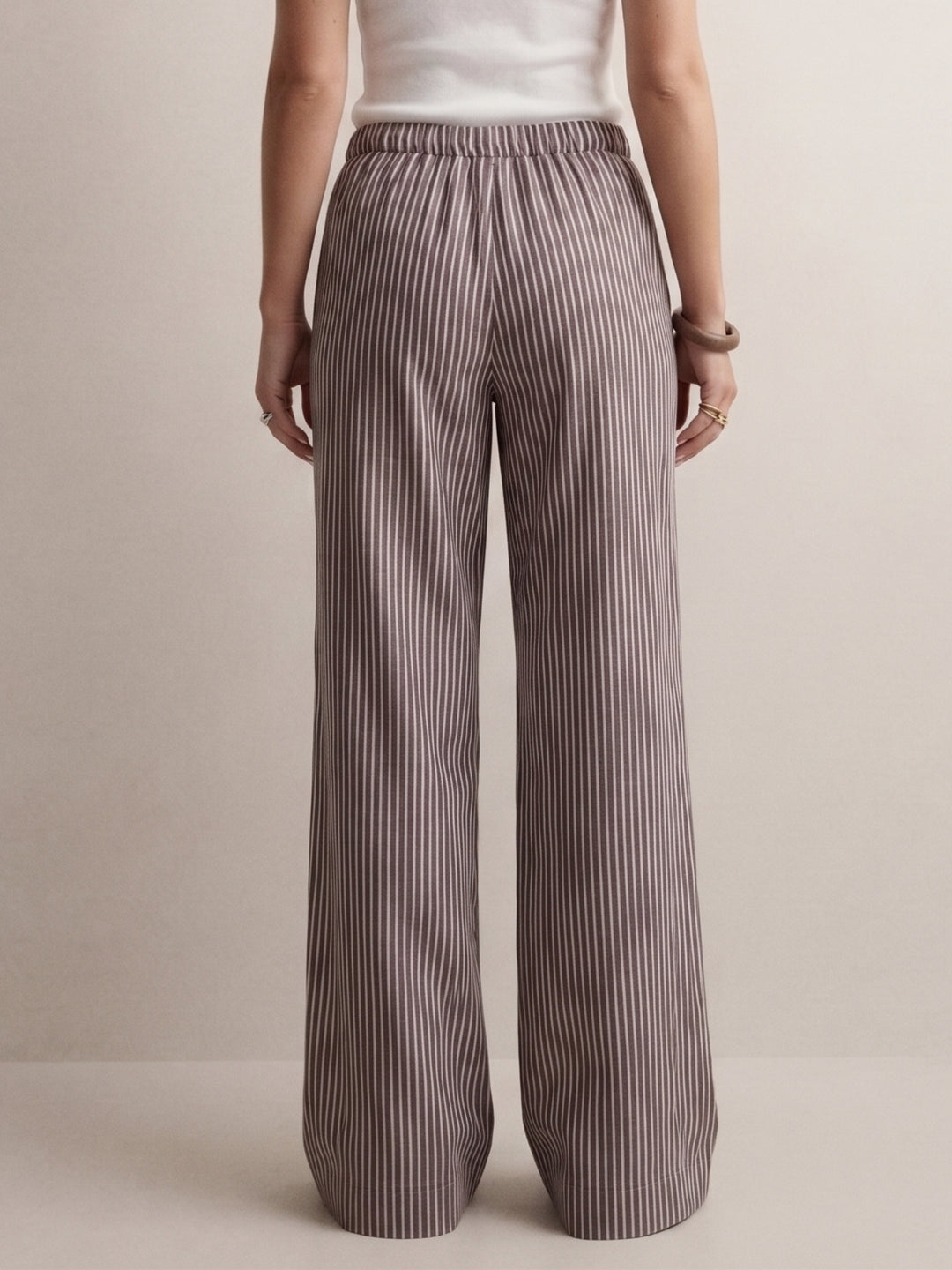 Brown Wide Leg Striped Trouser