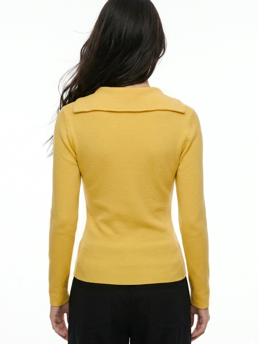 Yellow Full Sleeve V Neck Tie Up Top