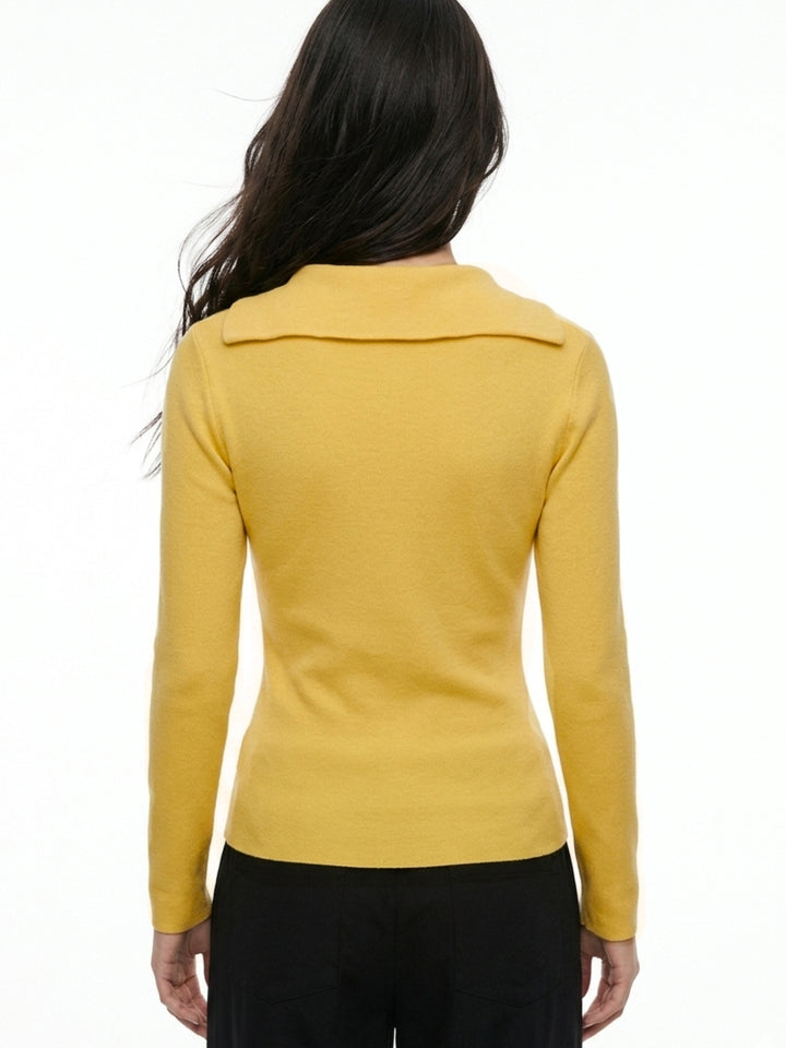 Yellow Full Sleeve V Neck Tie Up Top