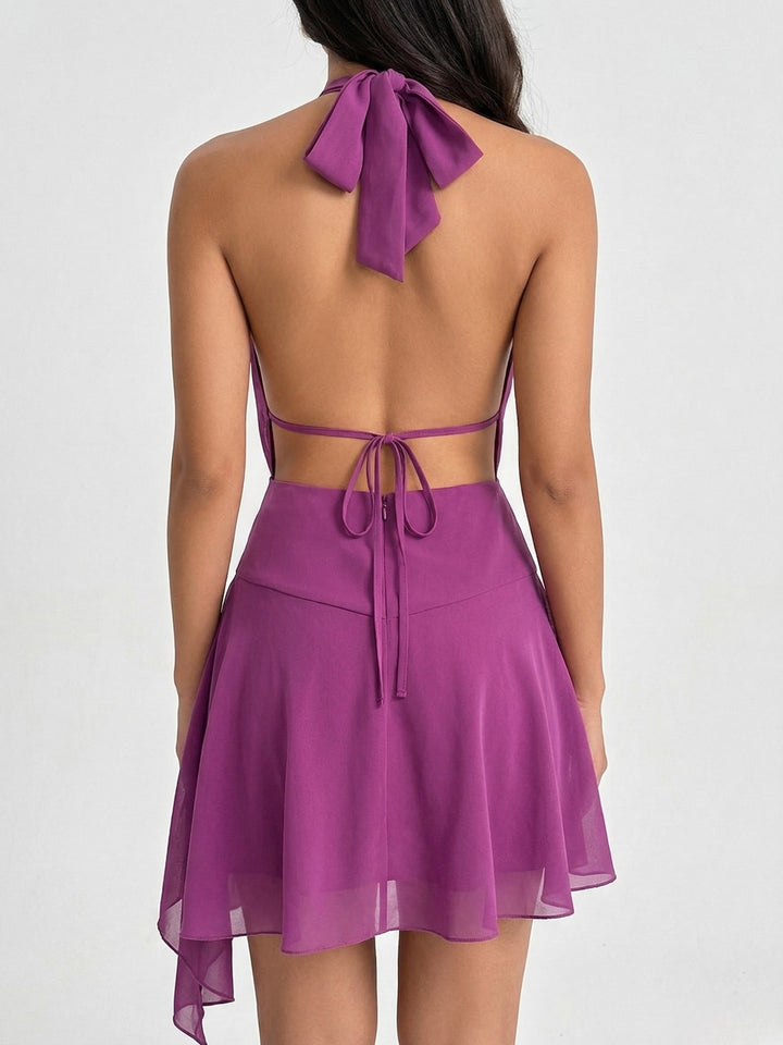 Purple Cowl Neck Solid Dress