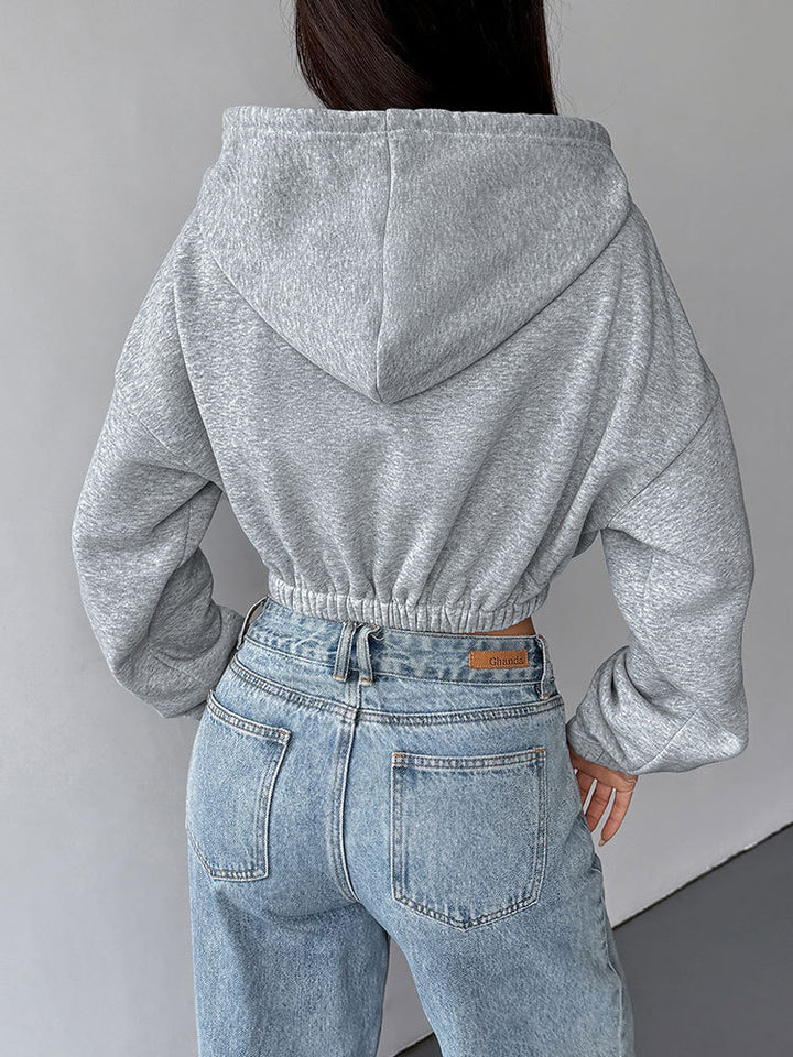 Grey Full Sleeve Front Zip Hooded Jacket