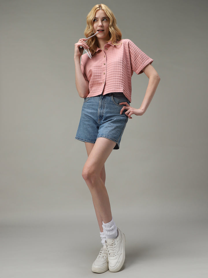Pink Cropped Flowy Shirt